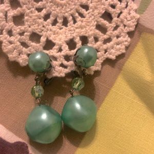 Vintage light green / mint green clip on earrings